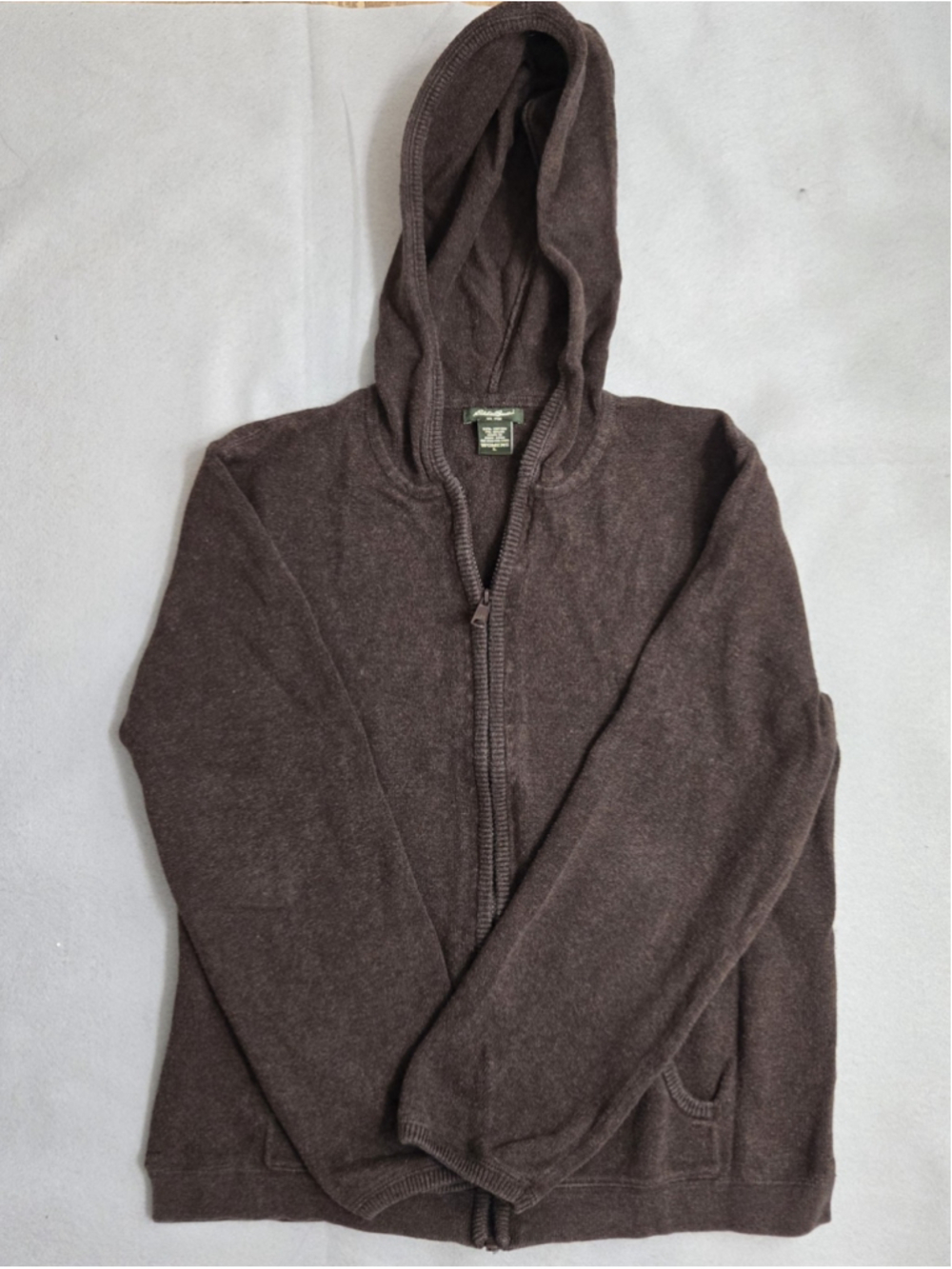 VTG Eddie Bauer Womens Large Brown Knit Hooded Sweater Full Zip 90s Hong Kong